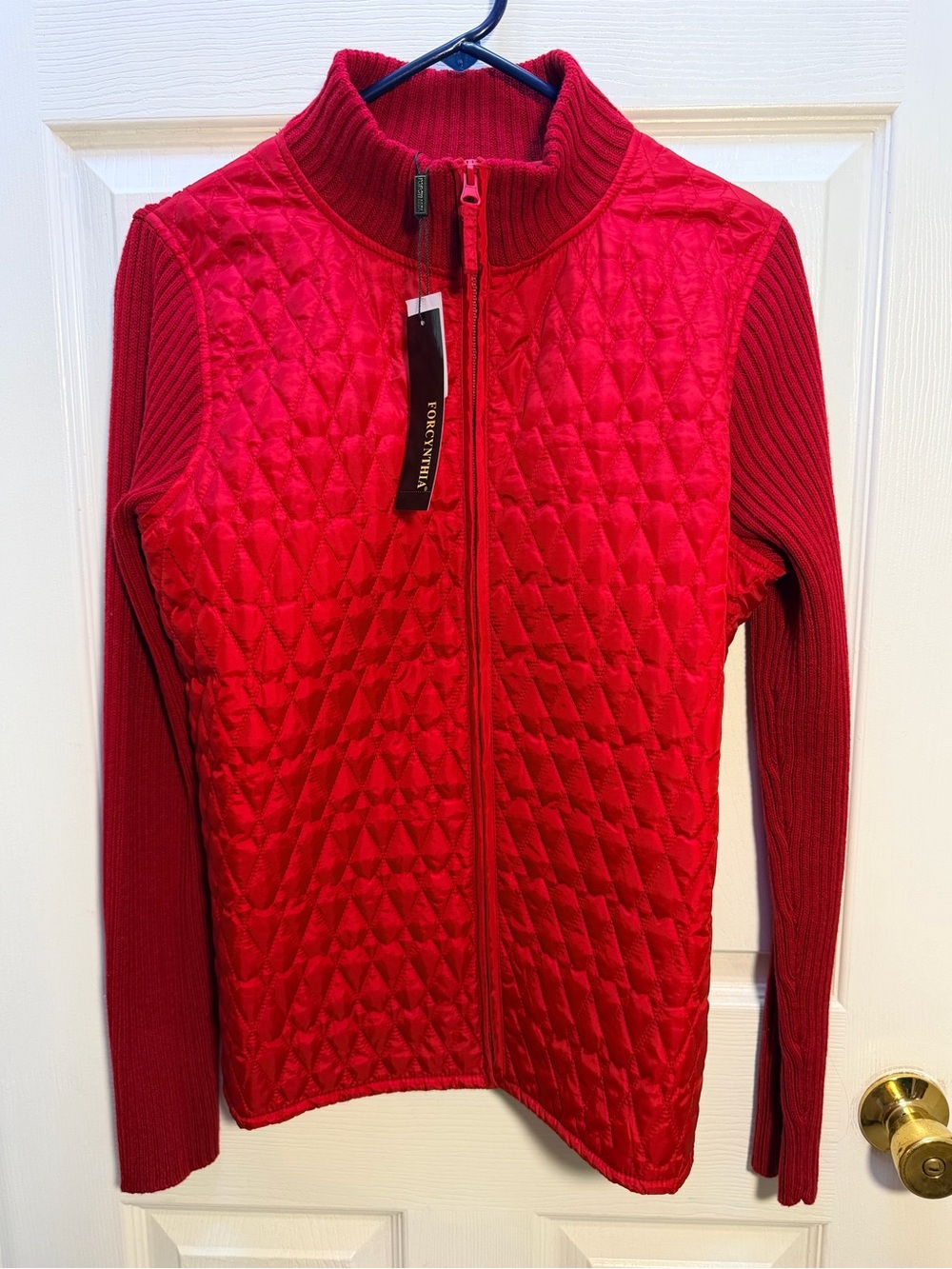 For Cynthia Women's Red Quilted Zip-Up Jacket